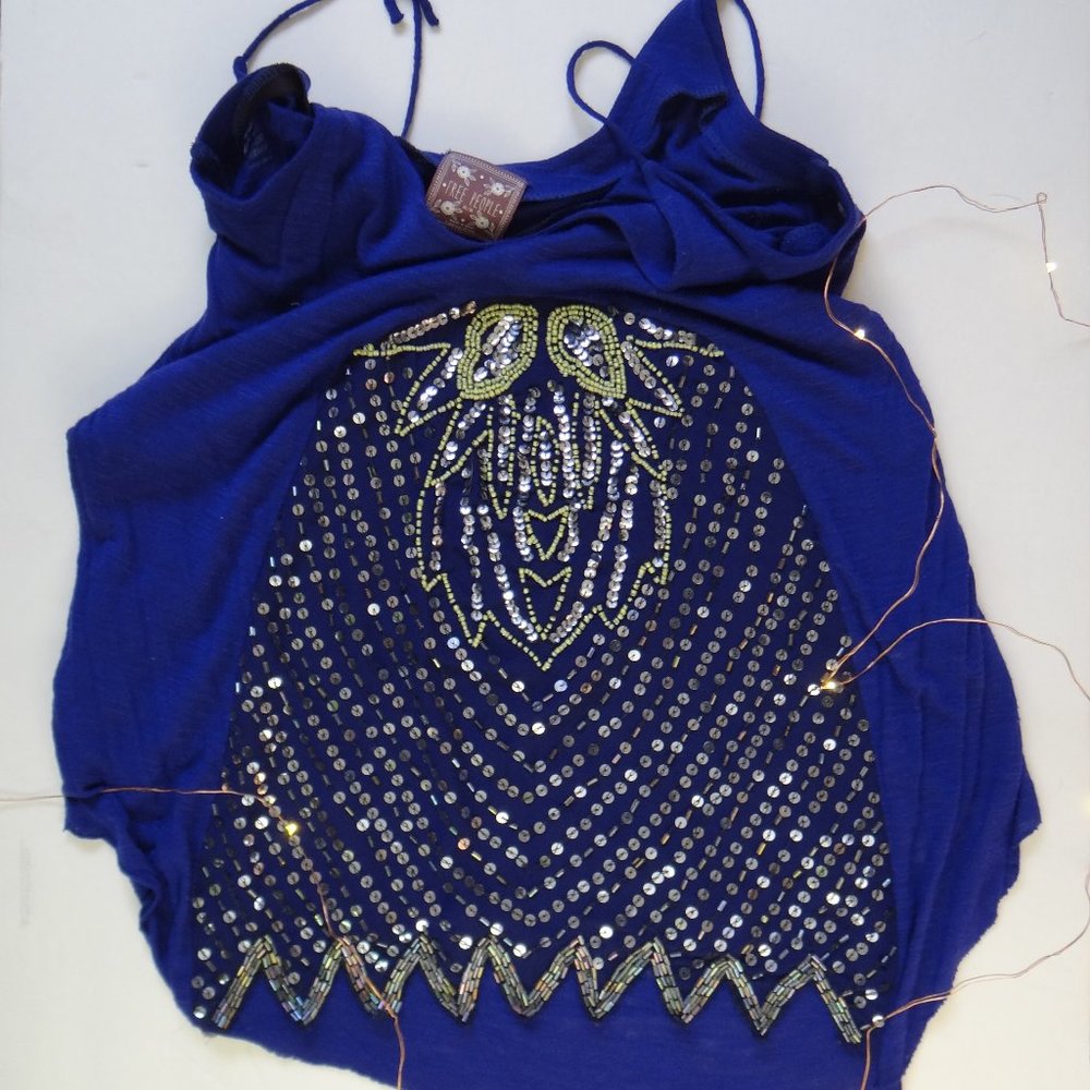 Free People blue beaded spaghetti strap tank - M